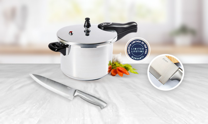 Olla a presión 5 Lt. Brissago plateado + cuchillo Oster ¡INCLUYE DELIVERY!