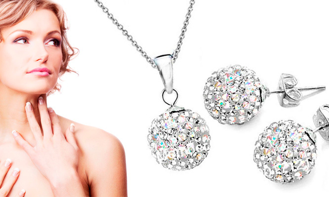 Set Shamballa en plata con incrustaciones de cristales swarosvky y mas