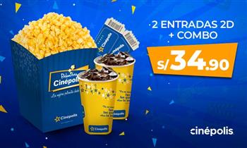 S/ 3490 por 2 entradas 2D pop corn mediano 2 bebidas de 16 oz