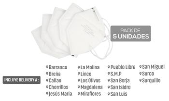 Pack de 5 mascarillas kn95 de 5 capas con Delivery en 24 horas