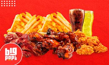 Alitas papas y gaseosa en BIG POP's el verdadero sabor Americano