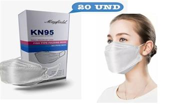 Caja de 20 Mascarillas KN95 modelo Fish Tape 3D color blanco ¡Incluye Delivery!