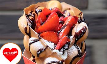 2 Bubble Waffle frutado fresa platano mas salsa y 1 topping en CC Mall Plaza Bellavista