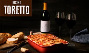 2 lasagnas o canelones 2 copas de vino y mas en Bistro Toretto ¡Para 2!