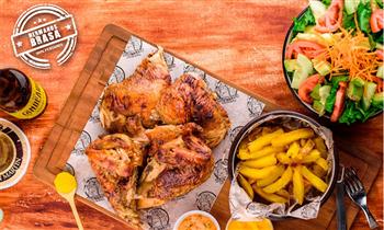 1/4 1/2 o 1 pollo a la brasa papas crocantes en Hermanos Brasa