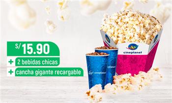 Combo Cineplanet cancha gigante recargable 2 bebidas