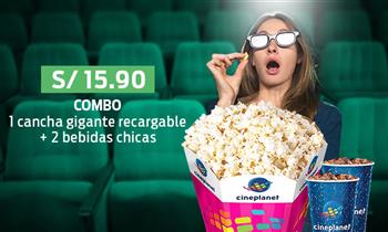Combo Cineplanet cancha gigante recargable 2 bebidas