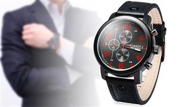 Reloj para hombre marca Curren con correa de cuero negro con dial negro