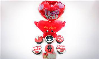 6 Cupcakes Peluche Globo Tematicos para Enamorados