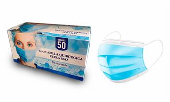 Caja de 50 mascarillas de 3 capas importadas con certificacion CE y FDA