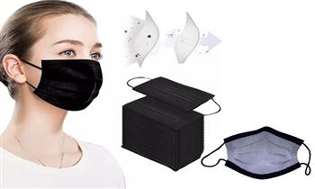 100 unidades 2 cajas de mascarillas de 3 pl NEGRAS con ajuste nasal¡Delivery en 24hrs!