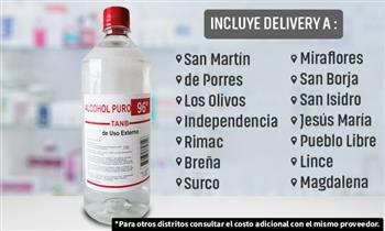 03 frascos de Alcohol al 96% de 1 LT¡Alta pureza! ¡Incluye delivery!
