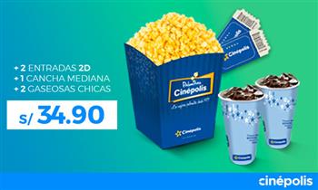 Cinepolis S/ 3490 por 2 entradas 2D pop corn mediano 2 bebidas de 16 oz