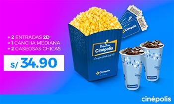 Cinepolis S/ 3490 por 2 entradas 2D pop corn mediano 2 bebidas de 16 oz
