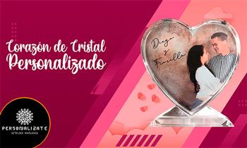 Corazon de cristal personalizado foto grabada full color con un estuche son proteccion