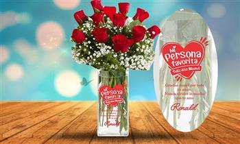 Florero personalizado en bajo relieve 12 o 24 rosas a elegir