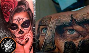 Tatuaje en escala de Grises de 20 cm de largo a 10 a 15 cm de ancho