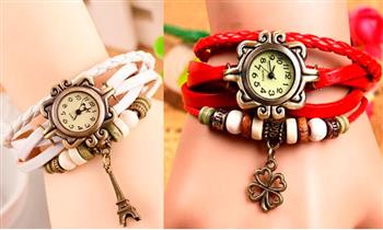 Set de 2 relojes pulsera vintage en cuero para dama empaque individual