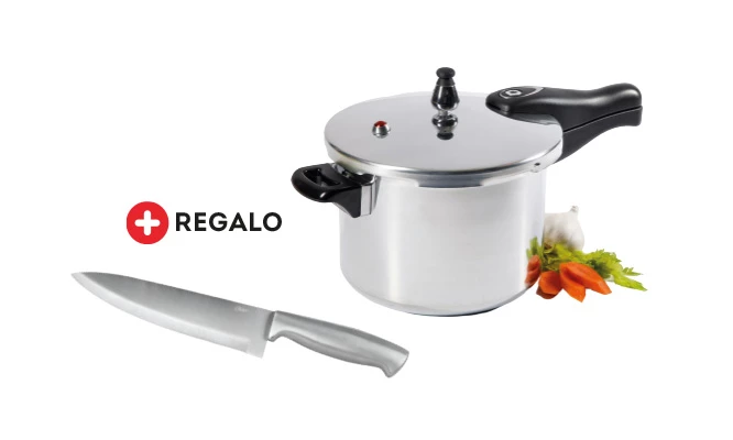 Olla a presión marca OSTER de 5 litros modelo Brissago plateado + cuchillo Oster