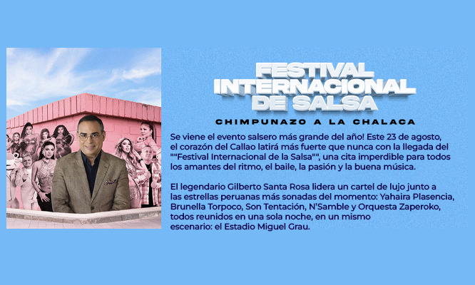 FESTIVAL INTERNACIONAL DE SALSA, CHIMPUNAZO A LA CHALACA, este 23 de AGOSTO, Estadio Miguel Grau