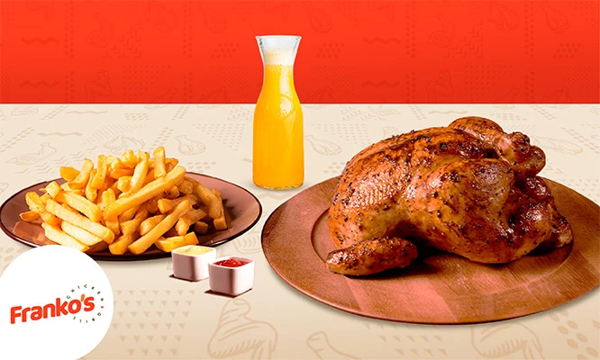 POLLO A LA BRASA: 1 Pollo + papas fritas + 1 Lt. de bebida  y más  en Frankos Chicken de Breña