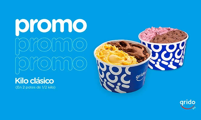 2 Potes de 1/2 kilo cada uno en sabores clásicos a elección en Grido Helados de Punta Hermosa