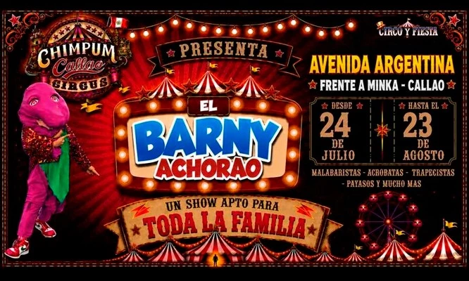 Chimpum Callao Circus presenta "El Barny Achorao" Desde S/ 25 por Ingreso a zona de elección para un niño o adulto de lunes a domingo.