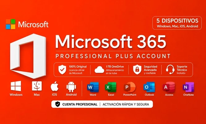 Office 365 Pro Plus Permanente- 5 Dispositivos (Correo/Contraseña) 1 año