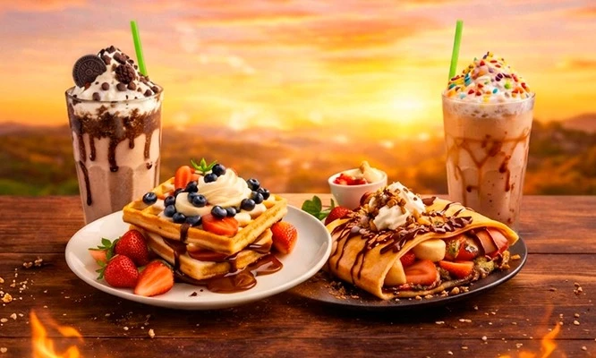 Desayuno : 1 Waffle + 1 Crepe + 2 Smoothies