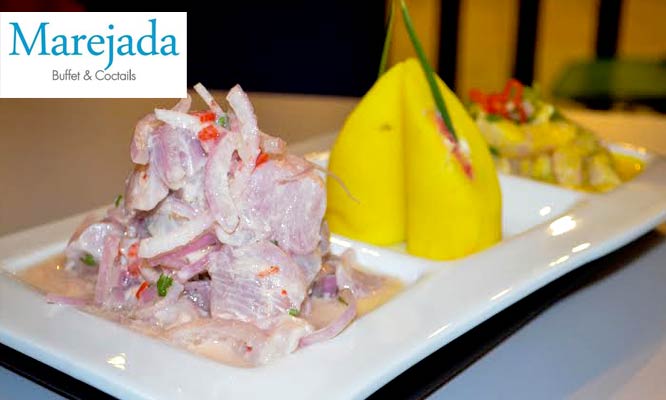 trio marino para 2, incluye: cebiche de pescado + causa pulpa de
