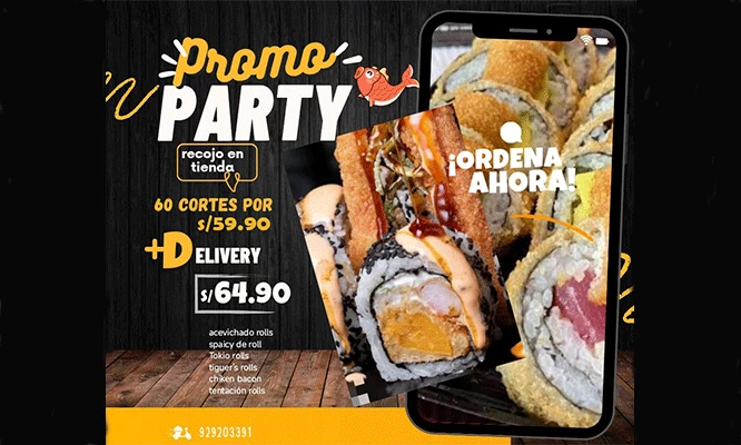 Tabla de 60 Makis con 6 Sabores al escoger. Opción a recojo o delivery