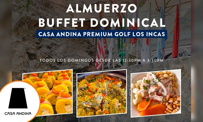 ALMUERZO BUFFET Marino Criollo  para 1 persona en Casa Andina Premium GOLF LOS INCAS.  Sábados y Domingos