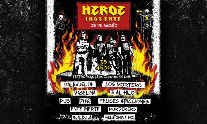 Concierto Héroe Inocente celebra 35 años de Punk Rock Barrial el 23 de Agosto en el Teatro Kantaro