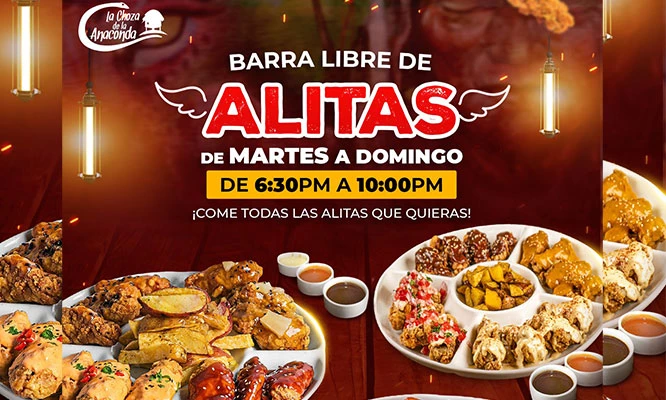 ALL YOU CAN EAT de Alitas BBQ, BUFFALO, BROASTER, TERIYAKI, ACEVICHADA