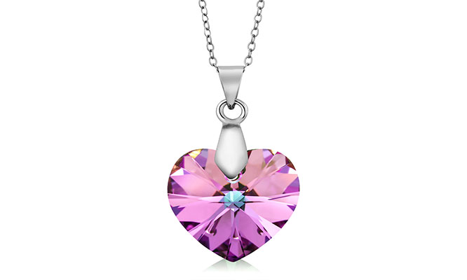 Collar de corazon swarovski color vitrial ligth de plata 925