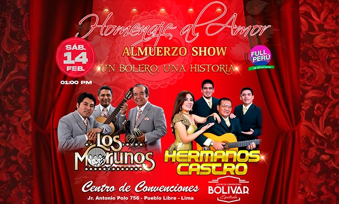 Entrada general, vip o platinum en  homenaje al amor: “un bolero una historia" con los Morunos y Hermanos Castros en Centro de convenciones Bolivar