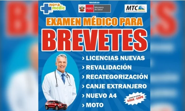 Examen Médico para Brevete de Auto o Moto: Licencia nuevo, revalidar, recategorizar