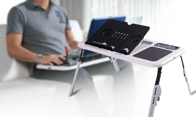 Mesa Cooler para Laptop Blanco/Negro Posa Mouse y Posa Vaso