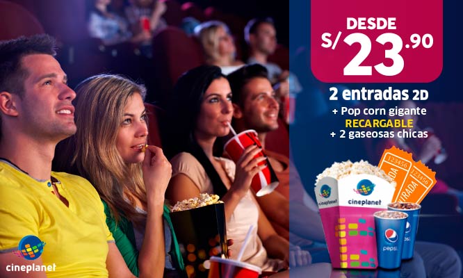Cineplanet Descuento en 2 entradas 2D combo recargable Valido para Lima y Provincias