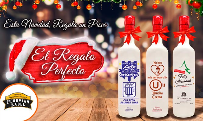 Botella de Pisco La Caravedo con tallado bajo relieve