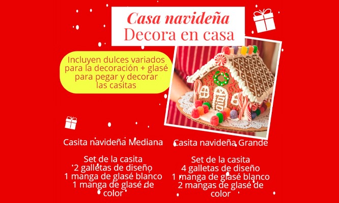 Casita Navideña de Jengibre  con dulces variados + Glase para armar y decorar las Casitas.
