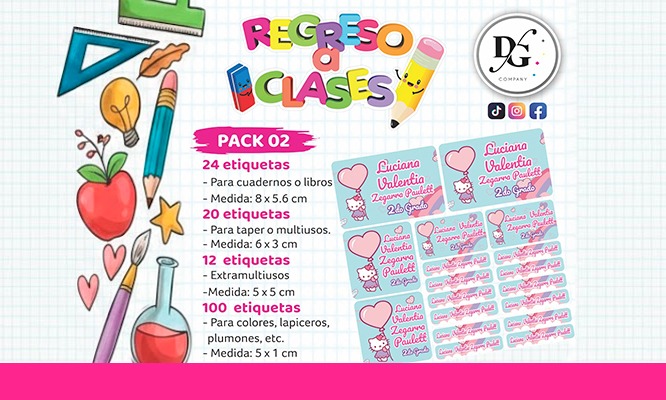 Pack de 156 etiquetas personalizadas para cuadernos, libros, tapers y mas, con opción a delivery.