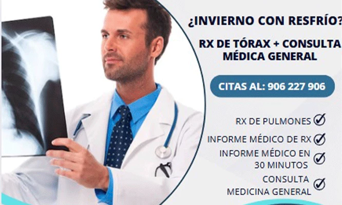 RX DE TORAX + CONSULTA MEDICA GENERAL EN POLICLINICO JULIO C. TELLO.