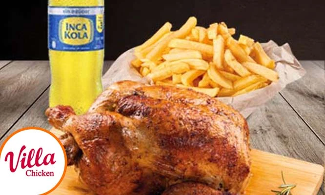 POLLO A LA LEÑA: 1 pollo + papas fritas  +1 Lt.de gaseosa PARA RECOJO